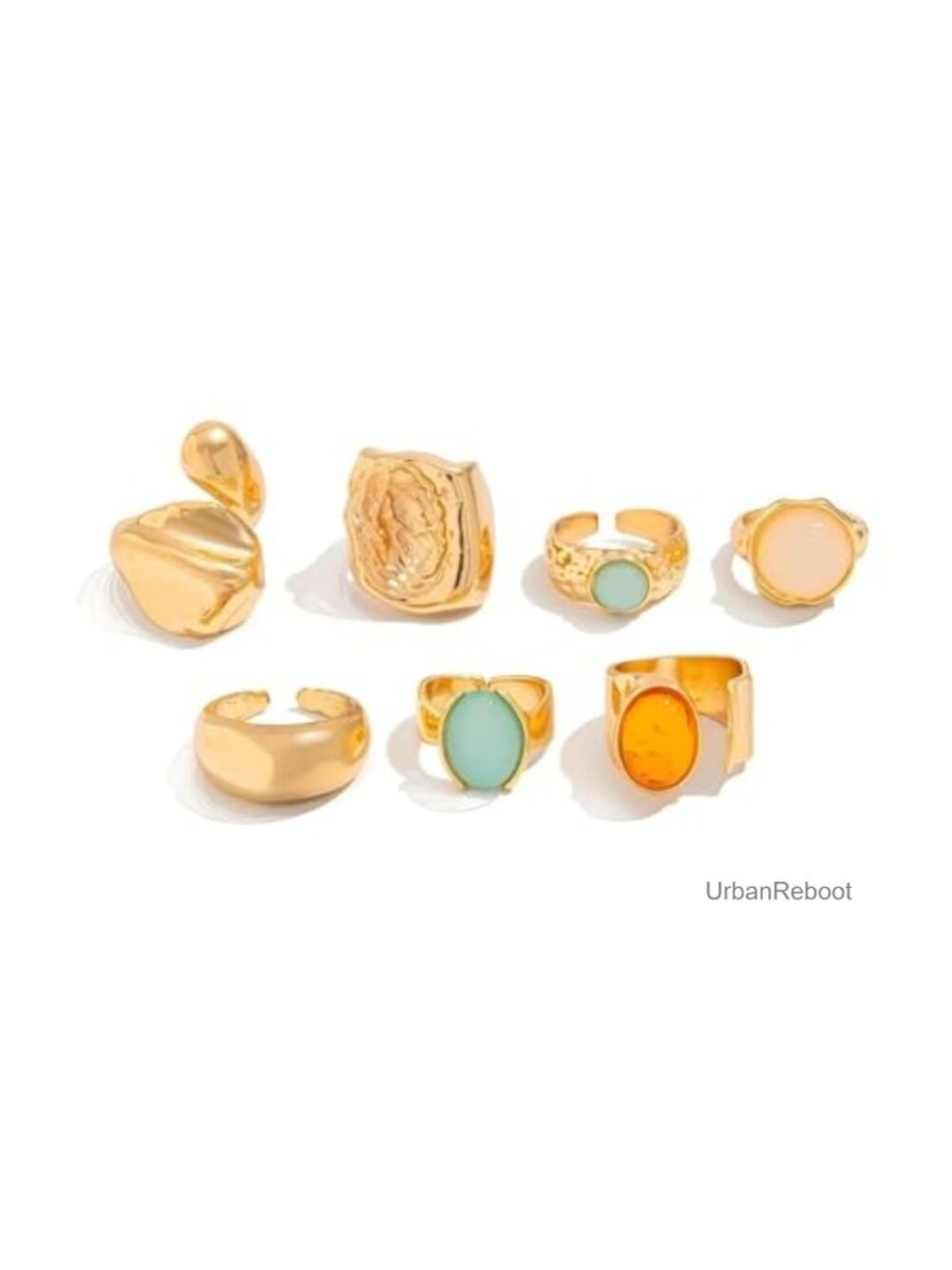7 Pcs Stackable Rings Set Women Chunky Gold Plated Adjustable